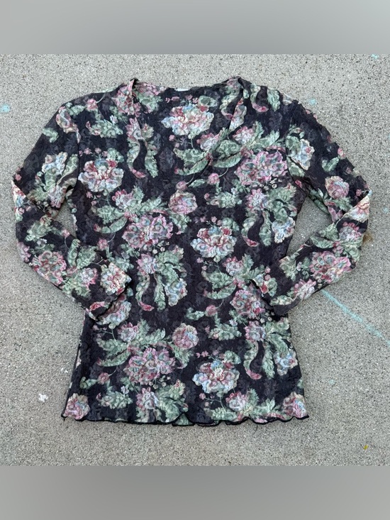 Y2k Vintage Mesh Top lettuce hem preloved sheer preloved floral 2000s - Picture 7 of 7